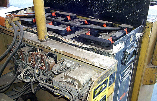 Example of what improper forklift battery care can do to a battery.
